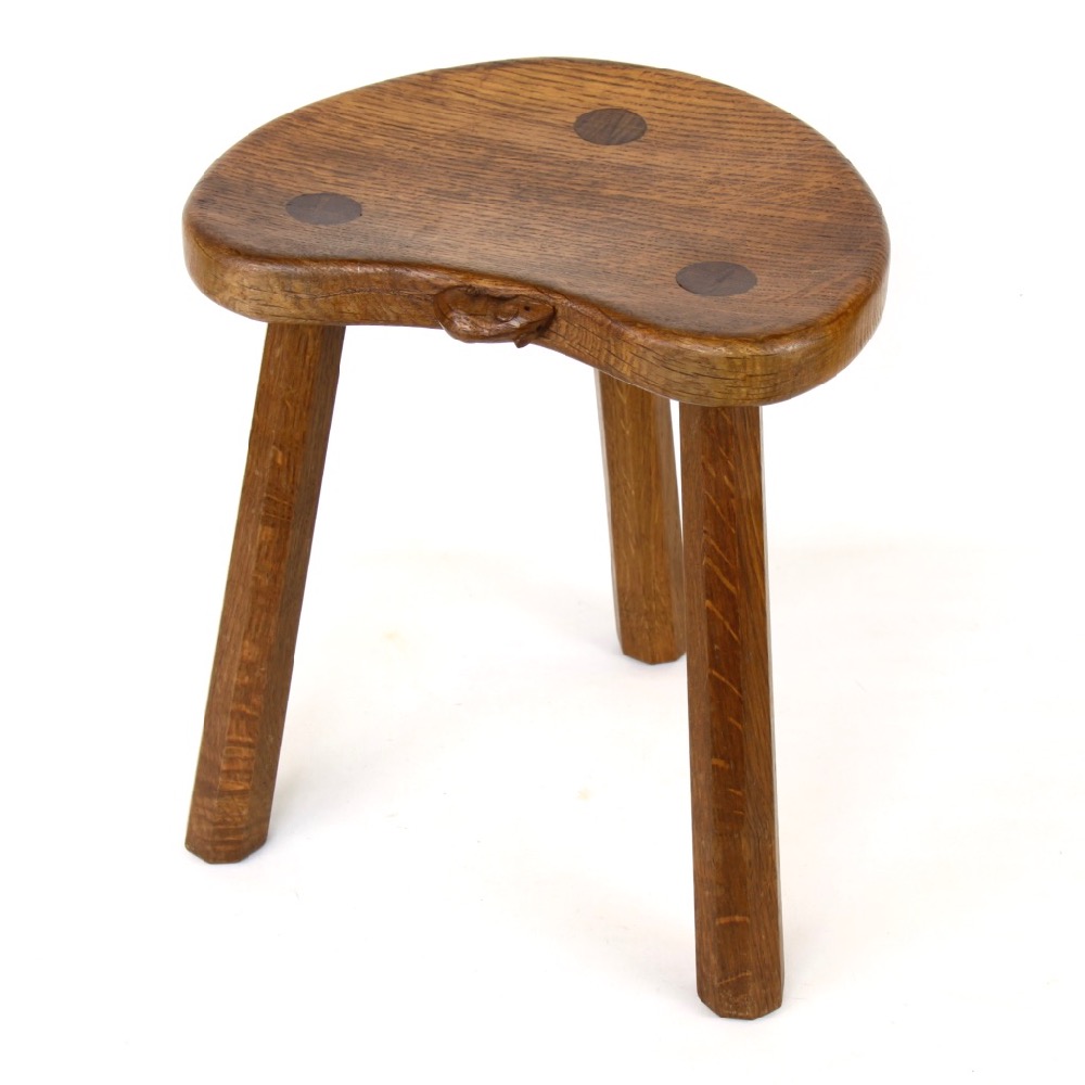 Robert ‘Mouseman’ Thompson Oak 14” Three Legged Stool