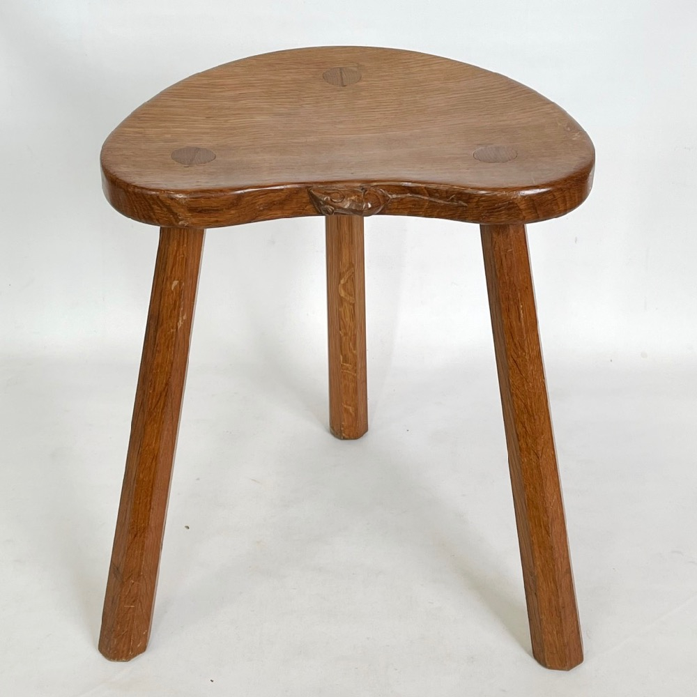 Robert Thompson ‘Mouseman’ 18” Oak Cow Stool - David Siddall Antiques