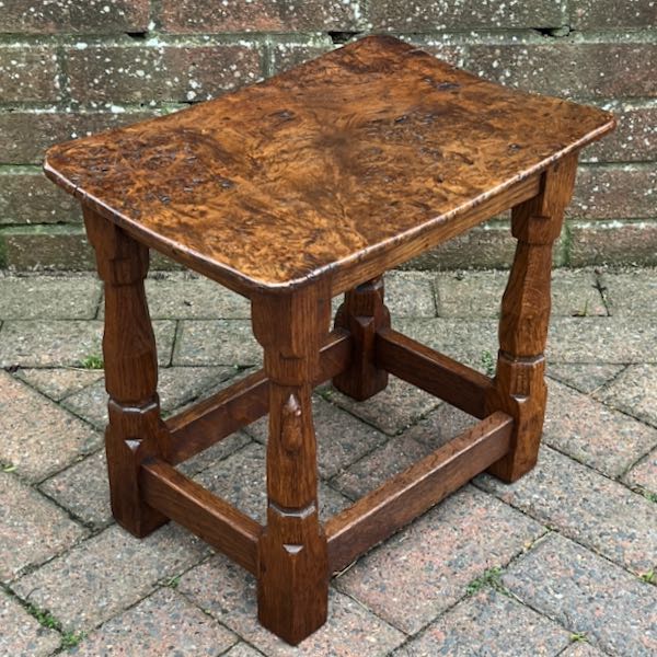 robert mouseman thompson burr oak dished stool