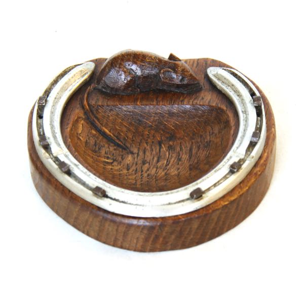 robert thompson mouseman oak horseshoe pin dish or ashtray